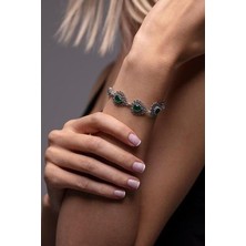 Agai Silver Sıralı Damla Model Zümrüt Taşlı Telkari El Işçiliği Gümüş Bileklik