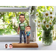 Bk Gift Kişiye Özel Baba Oğul Karikatürlü Ahşap Standlı Pleksi Biblo
