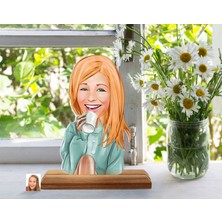 Bk Gift Kişiye Özel Kadın Karikatürlü Ahşap Standlı Pleksi Biblo