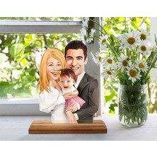 Bk Gift Kişiye Özel Aile Karikatürlü Ahşap Standlı Pleksi Biblo