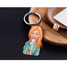 Bk Gift Kişiye Özel Kadın Tasarımlı Ahşap Karikatür Anahtarlık