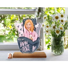 Bk Gift Kişiye Özel Kadın Karikatürlü Ahşap Standlı Pleksi Biblo