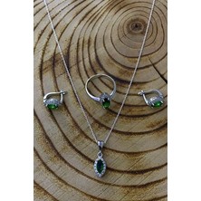 Agai Silver Mekik Model Zümrüt ve Zirkon Taşlı Gümüş Üçlü Set