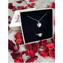 Brethils Pandora`model Kalpli Kolye ve Yüzük Gül Yapraklı Sevgiliye Hediye Garantili Gümüş Kaplama