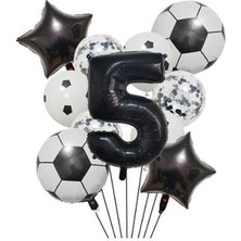 Parti Avm Futbol Tema Doğum Günü Balon Seti Soccer Balloon Set Siyah Rakam Balonlu