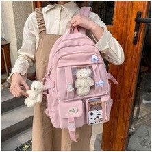 Kawaii Kore Tarzı Aksesuarlı Okul Sırt Çantası