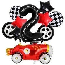 Parti Avm Vintage Race Car Siyah Yaş Rakam Balonlu Set Yarış Arabası Doğum Günü Kırmızı 10'lu Balon Set