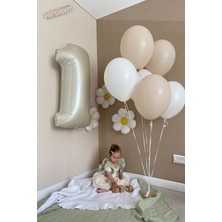 Parti Avm Papatya Tema Doğum Günü Seti Bej Krem Rakam Retro Yaş Tema Doğum Günü Bahar Konsept Balon