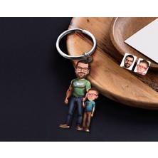 Bk Gift Kişiye Özel Baba Oğul Tasarımlı Ahşap Karikatür Anahtarlık
