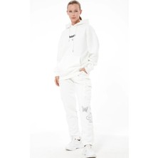 Go Veform Kadın Kelebek Baskılı Kargo Cepli Kapüşonlu Eşofman Takımı Ekru ZN5093