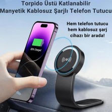 Polham 15W Manyetik Kablosuz Araç Şarj Aleti, Torpido Üstü, Konsol ve Ekrana Yapışan Telefon Tutucu