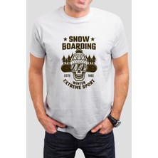 Snow Boarding Baskılı Beyaz Tişört C853
