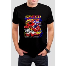 Speed Race Baskılı Siyah Tişört C883