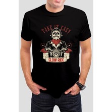 Take It Easy Baskılı Siyah Tişört C858