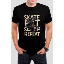 Kaykay Baskılı Siyah Tişört C851