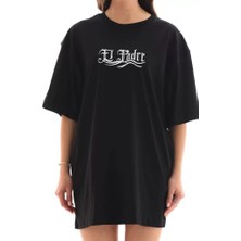 Üçay Moda Üçaymoda Unisex Bisiklet Yaka Baskılı Oversize T-Shirt - Siyah