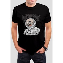 Astronot Kuru Kafa Baskılı Siyah Tişört C905