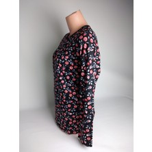 Kadın Siyah Gri V Yaka Uzun Kollu Yanları Yırtmaçlı Yazlık Viskon Likralı Anne Penye Tişört Bluz