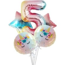 Unicorns Unicorn Tema Balon Seti 102 cm Gökkuşağı Rakam Balon Yıldız ve Yuvarlak Folyo Balon