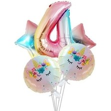 Unicorns Unicorn Tema Balon Seti 102 cm Gökkuşağı Rakam Balon Yıldız ve Yuvarlak Folyo Balon