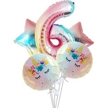 Unicorns Unicorn Tema Balon Seti 102 cm Gökkuşağı Rakam Balon Yıldız ve Yuvarlak Folyo Balon
