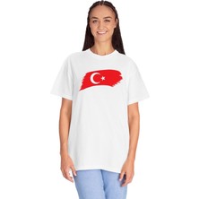 Türk Bayrağı Baskılı  Beyaz Tişört