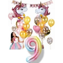 Parti Avm 2li Unicorn Tema Gökkuşağı Rakam Balonlu Happy Birthday Banner Full Set