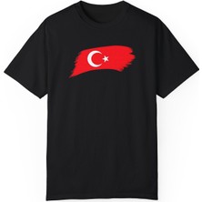 Türk Bayrağı Baskılı  Siyah Tişört