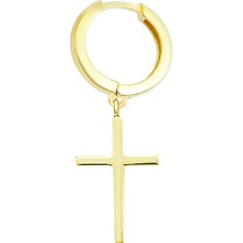 Altın Sepeti Altın Yan Duran Tek Haç Küpe