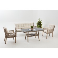 Divona Home Polo Modern Rattan Bahçe Balkon Oturma Grubu (3+1+1+S)