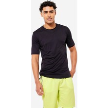 Domyos Erkek Siyah Füme Kısa Kollu Bisiklet Yaka Tişört - Fitness