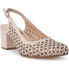 Emel Ayakkabı Modern Lazerli Tarz Rahat Topuklu Arka Açık Ayakkabı 408 Bej