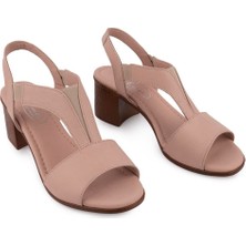 Emel Ayakkabı Hakiki Deri sandalet Modern Lastikli 100607 Pudra