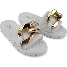 Hakiki Deri Modern Tasarı Masajlı Taban Terlik 7940 Beyaz