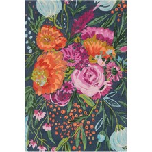 Rugs Modern Fuşya Turuncu Çiçek Tema Çok Renkli Desenli Dekoratif Halı 1713