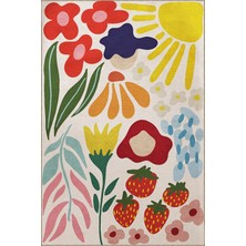 Rugs Modern Açık Ton Çok Renkli Çiçek Ve Gül Çilek Desenli Kreatif Modern Dekoratif Halı 2077