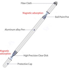 4U Sky Evrensel 3'ü 1 Arada Yuvarlak Disk/kumaş/tükenmez Kalem Ucu Kapasitif Stylus Kalem Tablet Telefon Manyetik Adsorpsiyon Kapaklı Yüksek Hassas Yazma Aracı (Yurt Dışından)