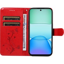 4U Sky Xiaomi Redmi 13 5g/13 4g Kılıf Pu Deri Cüzdan Koruyucu Kapak Çiçek Baskılı-Kırmızı (Yurt Dışından)