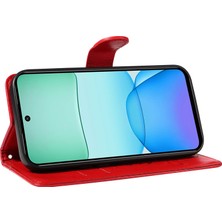 4U Sky Xiaomi Redmi 13 5g/13 4g Kılıf Pu Deri Cüzdan Koruyucu Kapak Çiçek Baskılı-Kırmızı (Yurt Dışından)