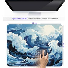 İlyuka 40X30CM Gaming Oyuncu Mousepad Kaymaz Kauçuk Taban Dikişli Kenar Ocean Storm MP144030