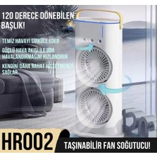 Aet Masaüstü Çift Fanlı Buzlu Vantilatör Led Işıklı Otomatik Salınımlı Taşınabilir Soğutucu Fan Buzlu Klima