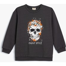 Koton Kuru Kafa Baskılı Uzun Kollu Sweatshirt Erkek Çocuk İçin Bisiklet Yaka Orta Kalınlık