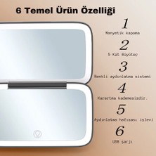 YeniTech LED Işıklı Mini Taşınabilir Makyaj Aynası 5x Büyütme Cep Seyahat Estetik Araçları Güzellik Aynası