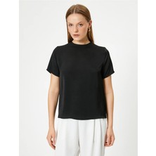 Koton Basic Bluz Aerobin Saten Kumaş Kısa Kollu Bisiklet Yaka Rahat Kalıp