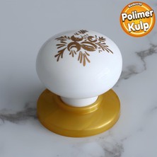 Badem10 Polimer Düğme Kulp Beyaz Desenli Tablalı Gold Dolap Mobilya Mutfak Dolabı Çekmece Dolap Kulpu Kulbu