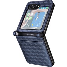 Seashell Digital Samsung Galaxy Z Flip6 5g Kılıf Pu Deri + Pc Telefon Kapağı Eşkenar Dörtgen Kart Yuvası-Mavi (Yurt Dışından)