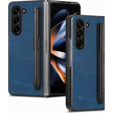 Seashell Digital Samsung Galaxy Z Fold6 5g Kılıf Retro Pu Deri+Pc Kapaklı Kalem Yuvası-Mavi (Yurt Dışından)