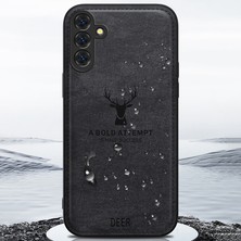 Seashell Digital Samsung Galaxy S24 Fe Kılıf Kumaş Dokulu Geyik Desenli Deri Arka Telefon Kapağı-Siyah (Yurt Dışından)