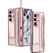 Seashell Digital Samsung Galaxy Z Fold6 5g Kickstand Telefon Kılıfı Pc Katlanır Kapak ile Temperli Cam Filmi + Stylus Kalem-Gül Altın (Yurt Dışından)