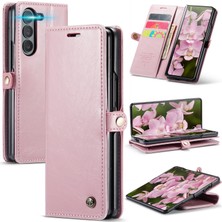 Seashell Digital Caseme Samsung Galaxy Z Fold6 5g Pu Deri Kılıf Standı Retro Cüzdan Telefon Kapağı-Pembe (Yurt Dışından)